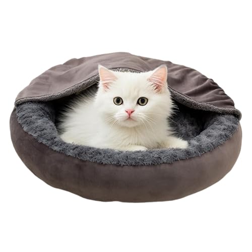 Katzenbett - Katzenbett Mit Kapuzen-Decke,Rundes Gewärmtes Donut Design Haustierbett Für Drinnen & Draußen Beruhigender Schlaf Reisen Winter von Wisylizv